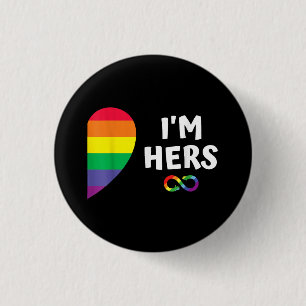 Im hers shes mine matching for pride lesbian coupl 3 cm round badge
