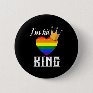 Im His King - Lgbtq Rainbow Heart Gay Boyfriend 6 Cm Round Badge