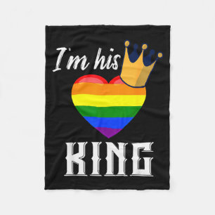 Im His King - Lgbtq Rainbow Heart Gay Boyfriend Fleece Blanket