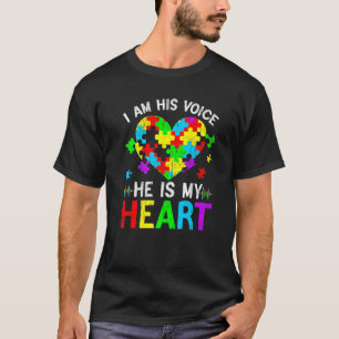I'm His Voice He Is My Heart Autism Awareness Pare T-Shirt