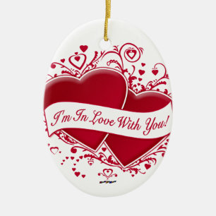 I'm In Love With You! Red Hearts Ceramic Ornament