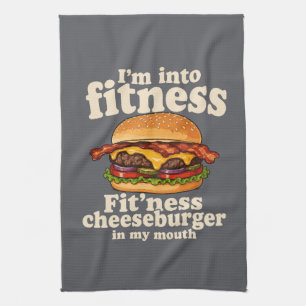 I'm Into Fitness Cheeseburger In My Mouth Funny Tea Towel