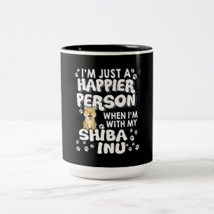Im just a happier person when im with my shiba inu Two-Tone coffee mug
