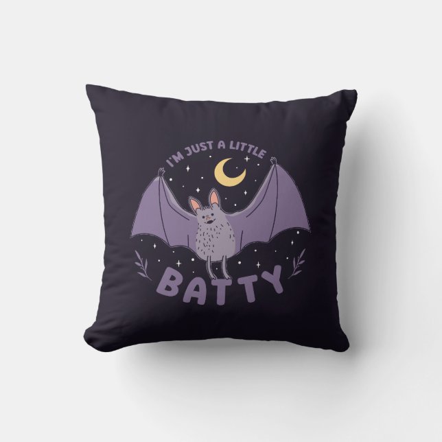 I'm Just A Little Batty Funny Halloween Bat Pun Cushion (Front)