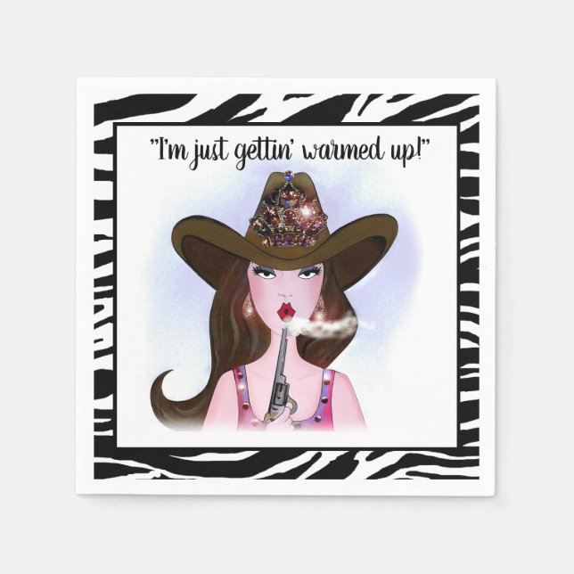 I'm Just Gettin' Warmed Up! Cowgirl Paper Napkins (Front)