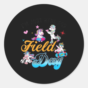 I'm Just Here For Field Day Magical Unicorn Playin Classic Round Sticker