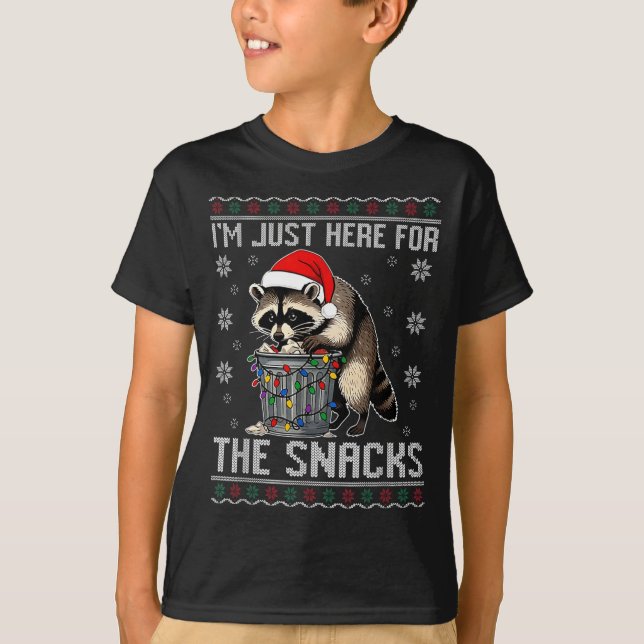 I'm Just Here For Snacks Raccoon Christmas Kids To T-Shirt (Front)