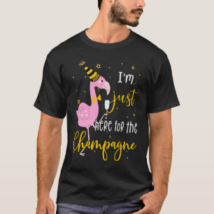 Im Just Here For The Champagne  Flamingo Drinking T-Shirt