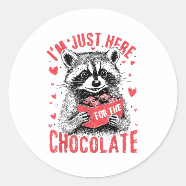 I'm Just Here For The Chocolate Funny Raccoon Vale Classic Round Sticker (Front)