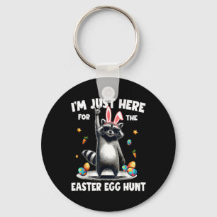 I'm Just Here For The Easter Egg Hunt Bunny Raccoo Key Ring