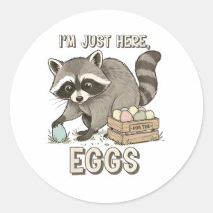 I'm Just Here For The Eggs Funny Raccoon   Classic Round Sticker