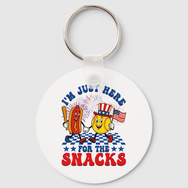 I'm Just Here For The Snacks Softll Hotdog 4th Of  Key Ring (Front)