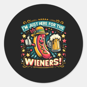 Im Just Here For The Wieners Hotdog Funny Pun For Classic Round Sticker
