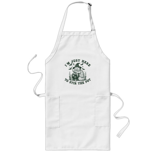 I'm Just Here To Stir The Pot Witch Cat Halloween Long Apron (Front)