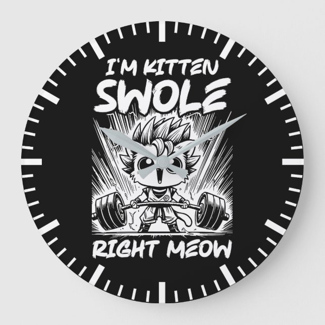 I'm Kitten Swole Right Meow, Anime Gym Cat Workout Large Clock (Front)