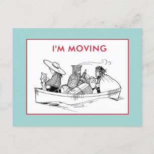 I'm Moving Vintage Boat Travelers Mint Blue Announcement Postcard