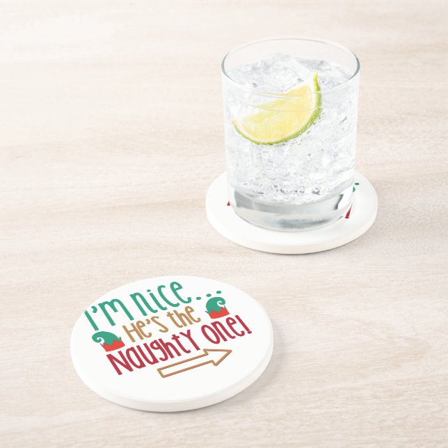 Im Nice Hes Naughty Elf Hat Coaster (Side)