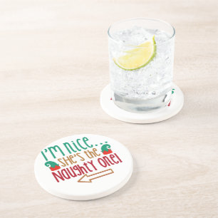 Im Nice Shes Naughty Elf Hat Coaster