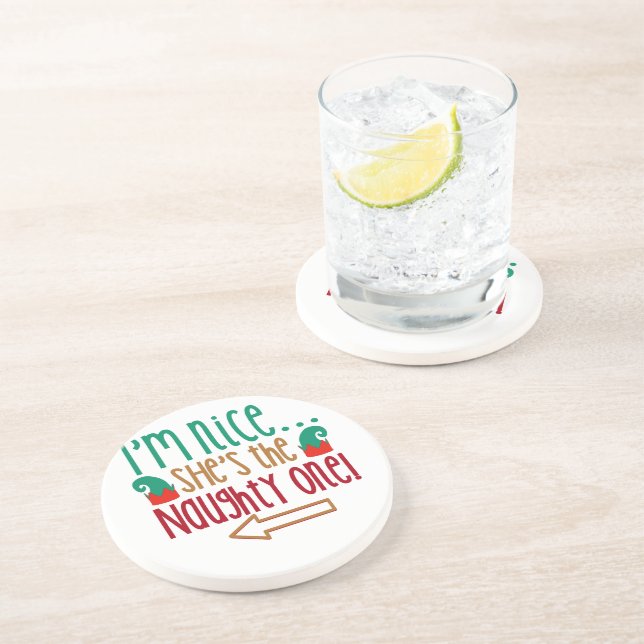 Im Nice Shes Naughty Elf Hat Coaster (Side)