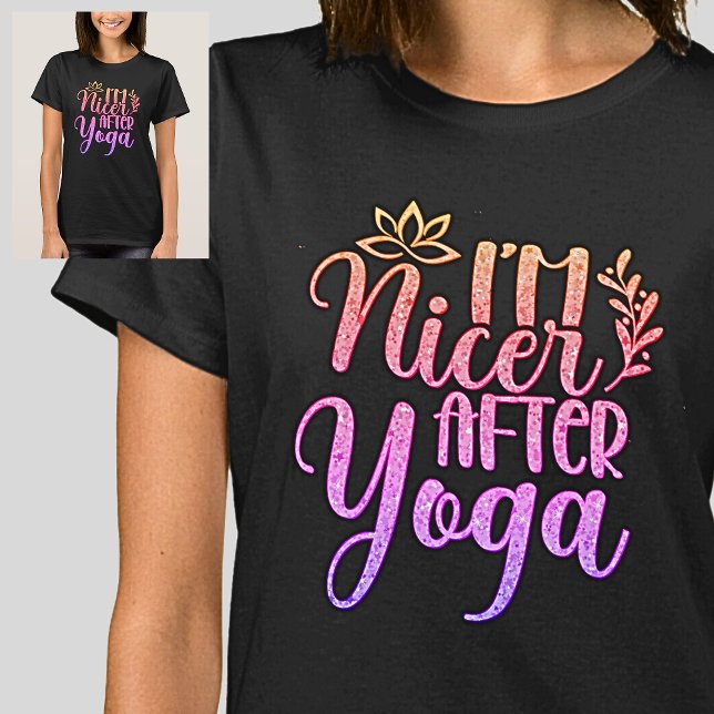 I'm Nicer After Yoga Pastels on Black              T-Shirt (Creator Uploaded)