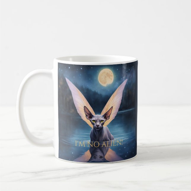 I'm No Alien! Sphynx Cat with Wings Mug (Left)