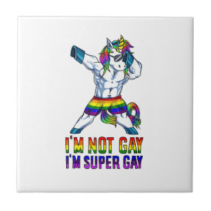 Im Not Gay Im Super Gay LGBT Bodybuilding Unicorn Ceramic Tile
