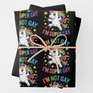 I'm Not Gay I'm Super Gay Unicorn LGBTQ Pride Ally Wrapping Paper Sheet