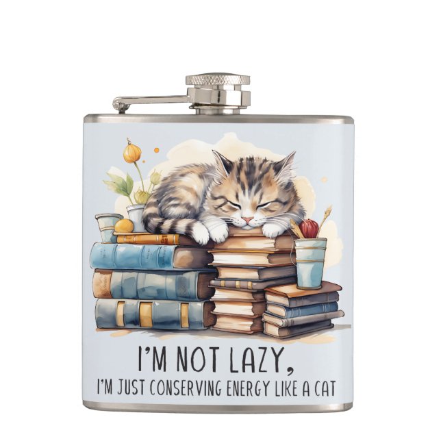 I'm Not Lazy Cute Cat Hip Flask (Front)
