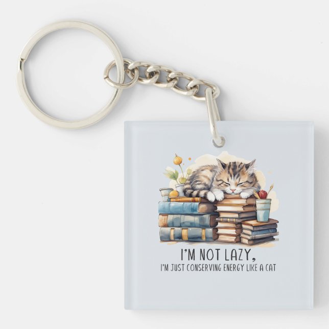 I'm Not Lazy Cute Cat Key Ring (Front)