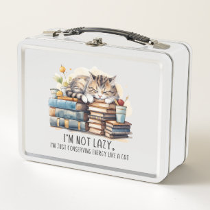 I'm Not Lazy Cute Cat Metal Lunch Box