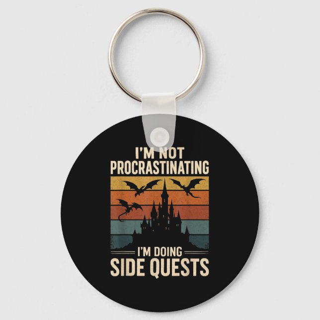 Im Not Procrastinating Im Doing Side Quests Retro  Key Ring (Front)
