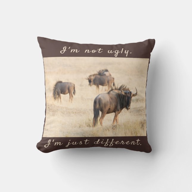 I'm not ugly wildebeest photo with text cushion (Front)
