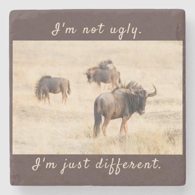 I'm not ugly wildebeest photo with text stone coaster (Front)