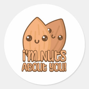 I'm Nuts About You! Cute Almond Pun Cartoon Classic Round Sticker