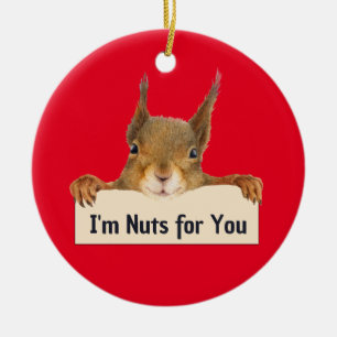 I'm Nuts for You Squirrel Face Editable Text Ceramic Ornament