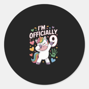 I'm Officially 9 Unicorn Dabbing 9th Birthday Girl Classic Round Sticker
