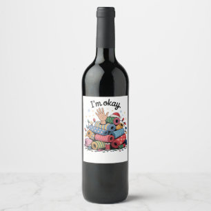 I'm Okay Funny Quilting Christmas Lovers Wine Label