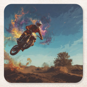 I'm On Fire - Motocross Rider Square Paper Coaster
