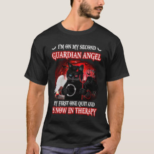 I'm On My Second Guardian Angel Cool Black Cat Hal T-Shirt