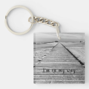 I'm on my way to the beach black and white photo key ring