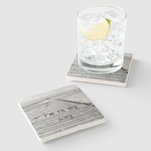 I'm on my way to the beach black and white photo stone coaster