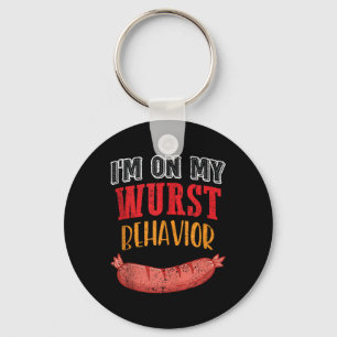 Im On My Wurst Behaviour Bbq Grill Sausage Beer Ta Key Ring