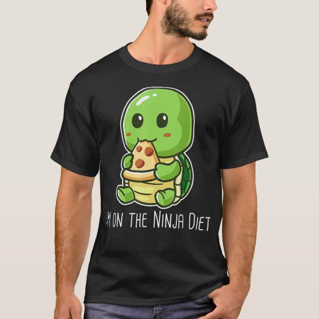 Im On The Ninja Diet Funny Turtle Eating Pizza T-Shirt (Front)