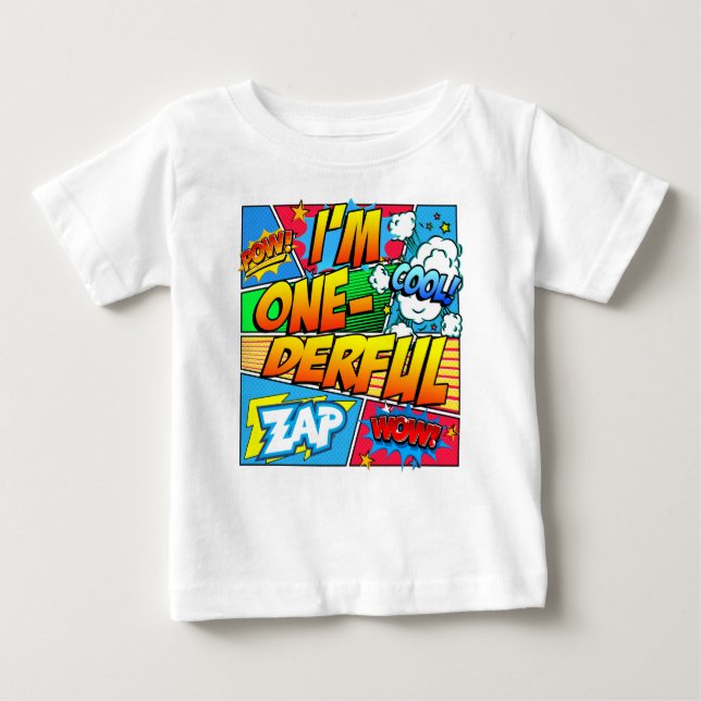 I'm One Derful Comic Book 1st Birthday Baby T-Shirt (Front)