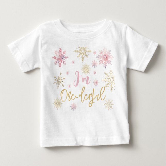 I'm one-derful snowflakes one first birthday baby T-Shirt (Front)