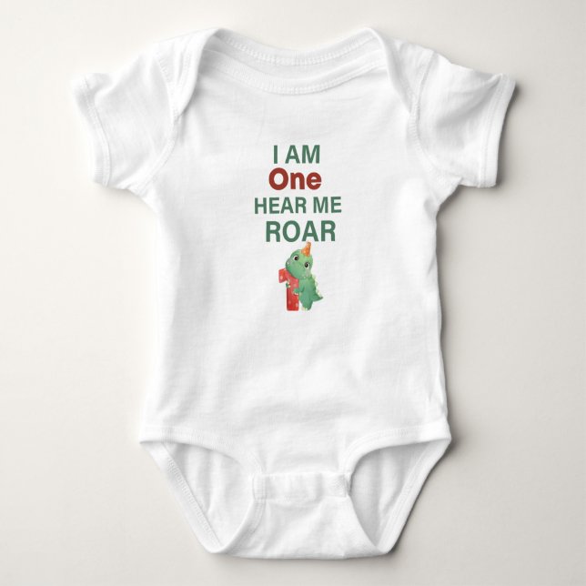 I'm One Hear Me Roar Birthday baby T-Rex Birthday Baby Bodysuit (Front)
