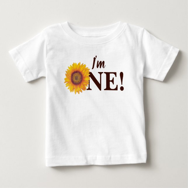 I'm One! Sunflower First Birthday Baby T-Shirt (Front)