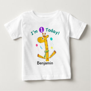 I'm One Today - Giraffe Design Baby T-Shirt