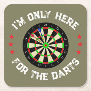 Im Only Here For The Darts Fun Darts Player Square Paper Coaster