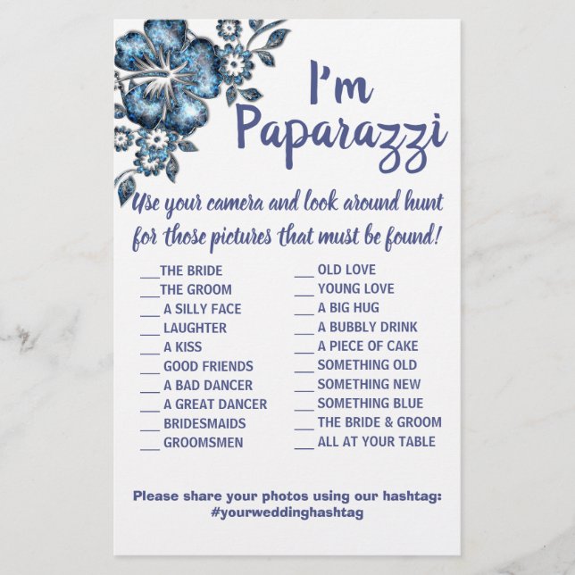 I'm paparazzi Game Card Blue Flower Wedding (Front)